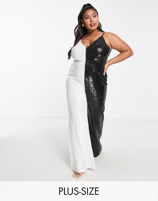 Plus Size Sequin V-Neck Flared Jumpsuit