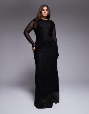 Jaded Rose Plus - Anschmiegsames Maxikleid in Schwarz mit Knotendetail und Strassverzierung-Blau