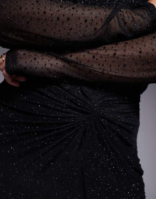 Jaded Rose Plus – Anschmiegsames Maxikleid in Schwarz mit Knotendetail und Strassverzierung, 2 von 4