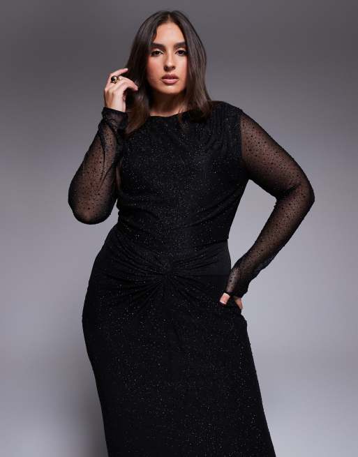 Jaded Rose Plus – Anschmiegsames Maxikleid in Schwarz mit Knotendetail und Strassverzierung, 3 von 4