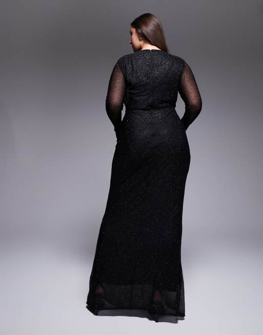 Jaded Rose Plus – Anschmiegsames Maxikleid in Schwarz mit Knotendetail und Strassverzierung, 4 von 4