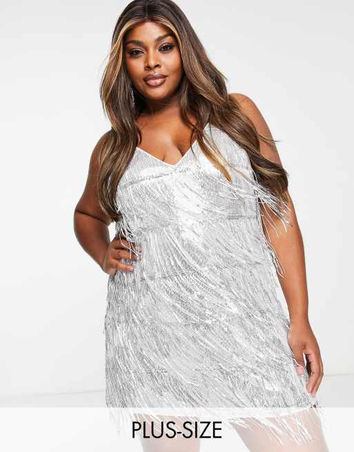 Plus size silver on sale sequin party dress