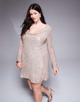 cowl back sequin mini dress in gold