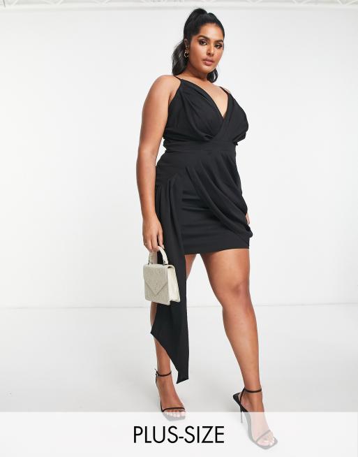 Jaded Rose Plus drape front mini cami dress in black