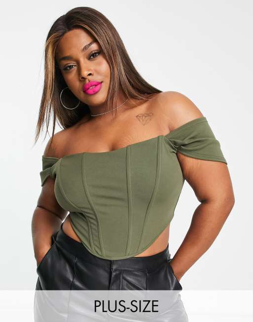 Jaded Rose Plus drape sleeve corset top in khaki ASOS