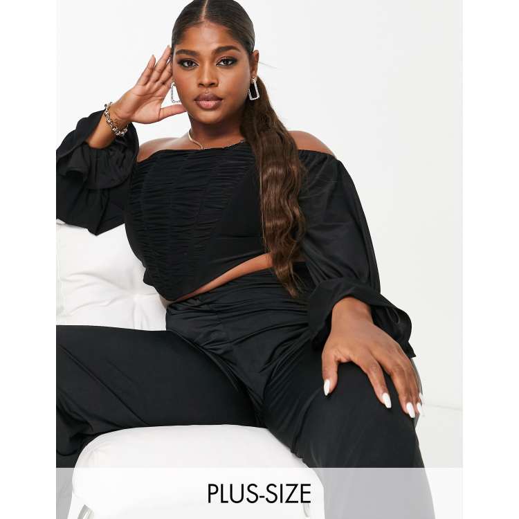 Jaded Rose Plus exclusive off shoulder ruched corset top with