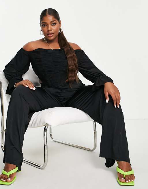 Jaded Rose Plus exclusive off shoulder ruched corset top with