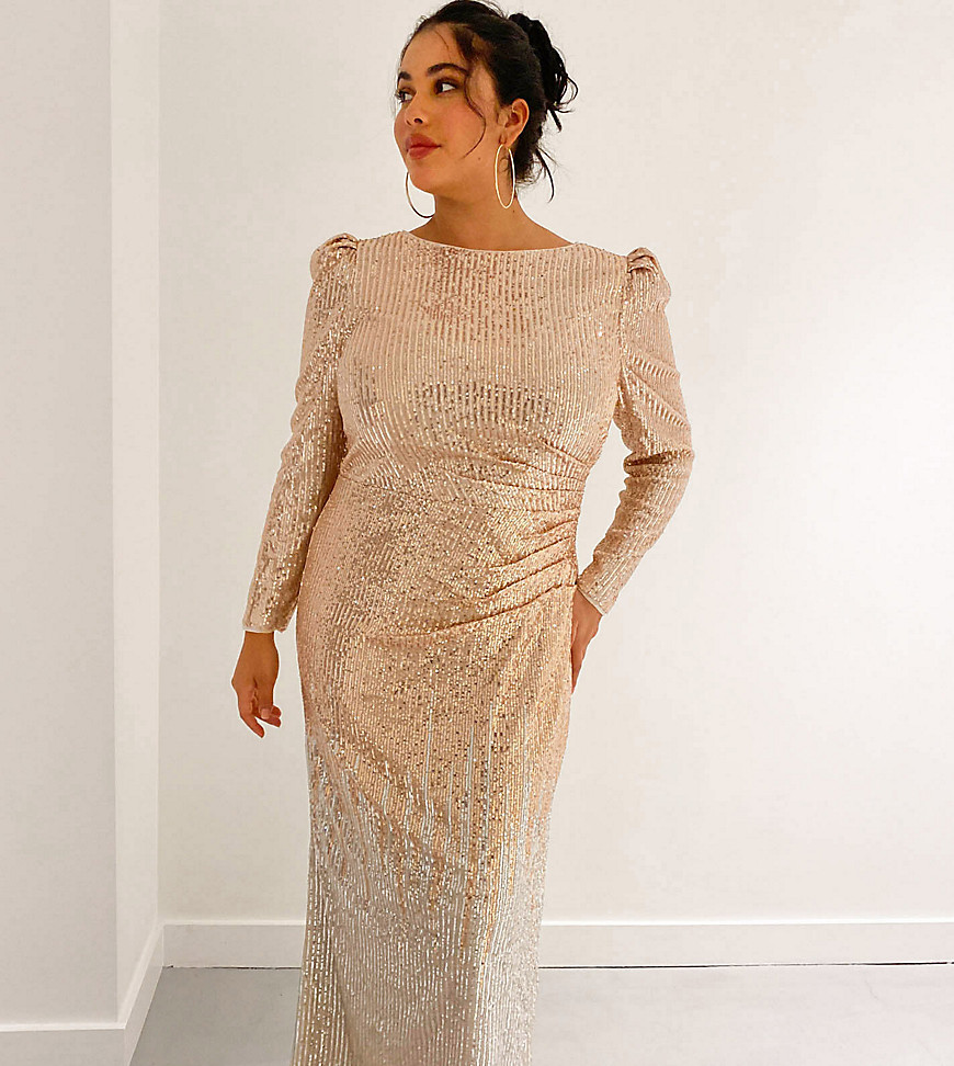 Jaded Rose Plus Exclusive Ombre Sequin Maxi Dress In Gold And Silver
