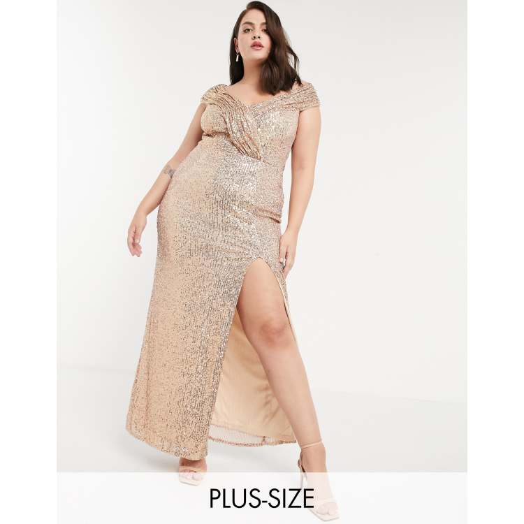 Plus size rose gold maxi clearance dress