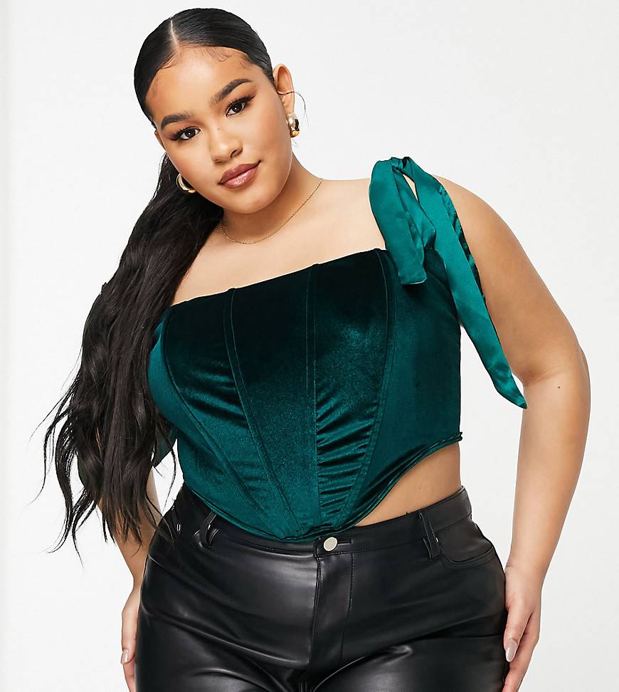Plus-size top by Jaded Rose Exclusive to ASOS Square neck Tie straps Corset style Shirred, stretch back Cropped length Slim fit