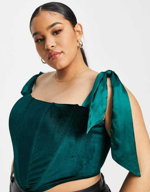 Jaded Rose Plus exclusive tie shoulder velvet corset top in