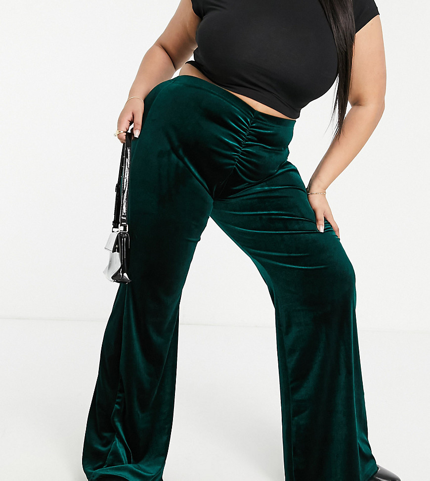 Jaded Rose Plus Exclusive velvet flare pants in emerald green - part of a set