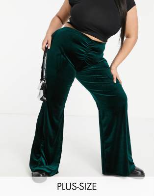 Jaded Rose Plus Exclusive velvet flare pants in emerald green - part of a  set