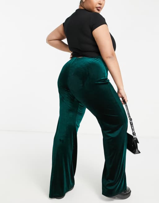 Jaded Rose Plus Exclusive velvet flare pants in emerald green - part of a  set