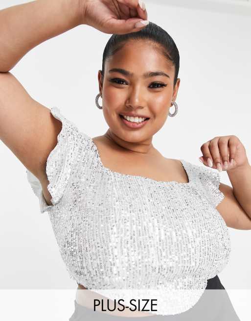 Jaded Rose Plus - Exclusivité - Top corset à sequins - Argenté