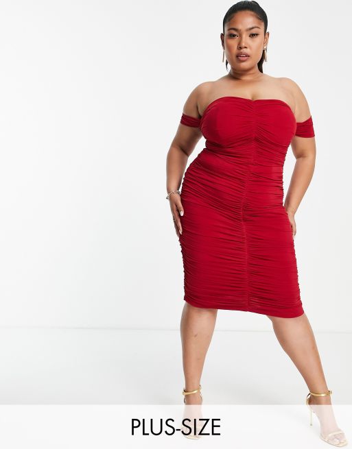 Jaded Rose Plus – Exklusives, asymmetrisches Midikleid in Burgunderrot