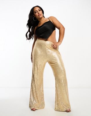 Jaded Rose Plus flared sequin flared trouser in gold - ASOS Price Checker