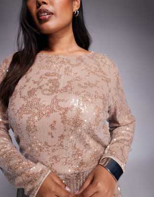 Jaded Rose Plus Foil Sequin Long Sleeved Maxi Dress In Gold