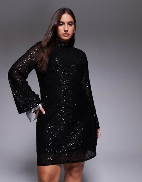Jaded Rose Plus high neck cowl back sequin mini dress in black - view 1