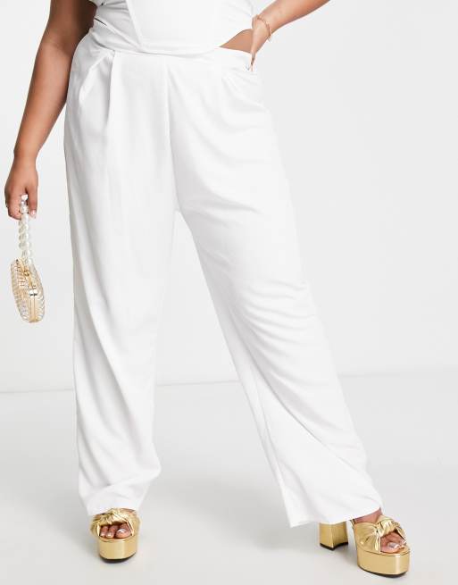 Plus size white high best sale waisted wide leg pants