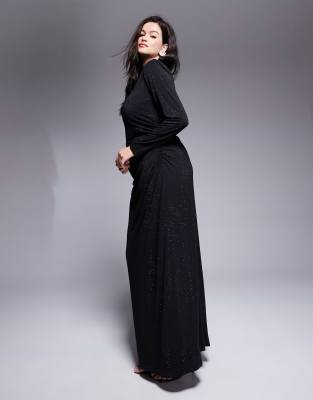 hotfix long sleeve maxi dress in black