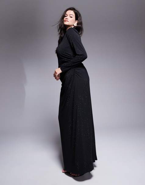 Jaded Rose Plus hotfix long sleeve maxi dress in black - view 1