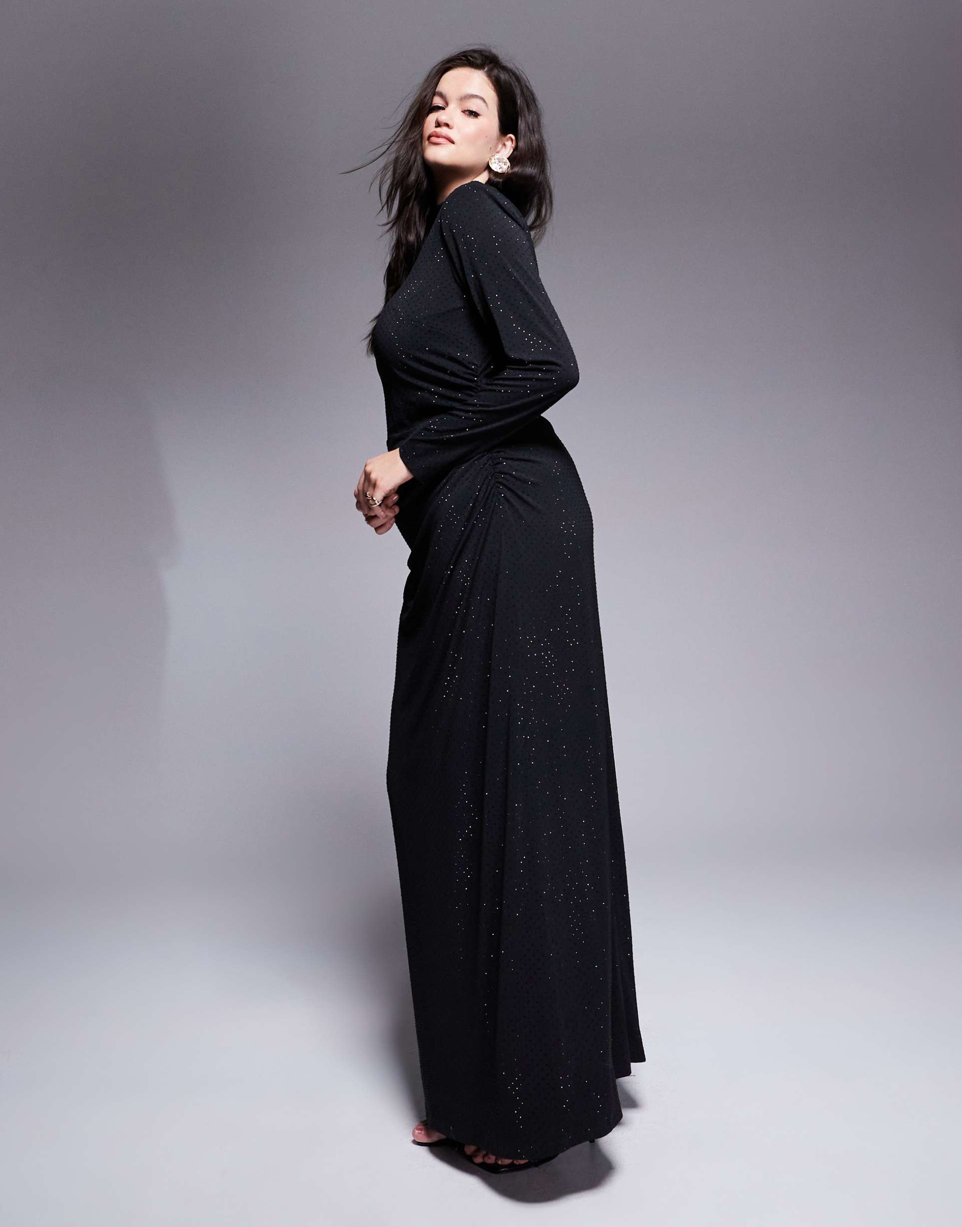 jaded rose plus hotfix long sleeve maxi dress in black