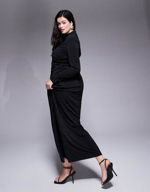 Jaded Rose Plus hotfix long sleeve maxi dress in black, 4 of 4