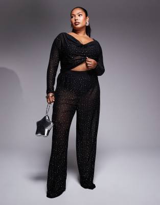 Jaded Rose Plus Jaded Rose Plus hotfix trouser co-ord in black