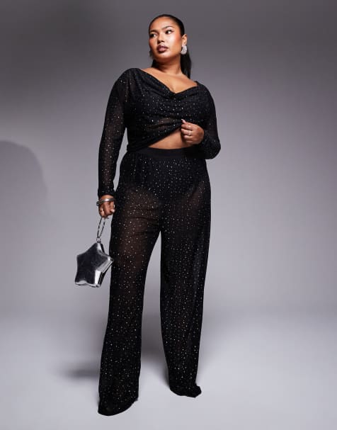 Jaded Rose Plus hotfix trouser co-ord in black