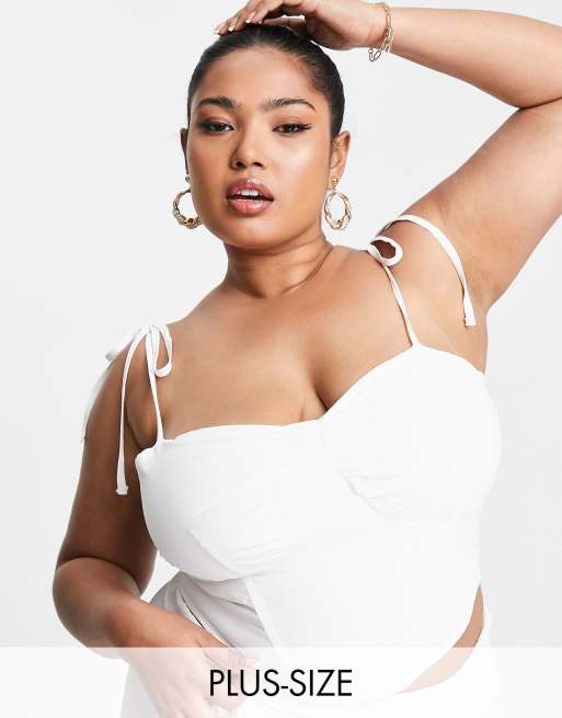Jaded Rose Plus - Korsettop met gerimpelde cups in wit, deel van co-ord set