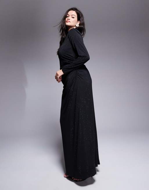 Jaded Rose - Plus - Maxi jurk met hotfix en lange mouwen in zwart