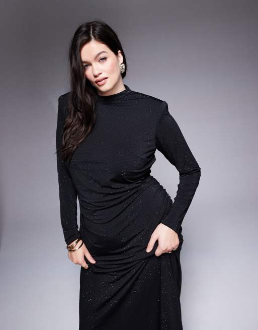 Jaded Rose - Plus - Maxi jurk met hotfix en lange mouwen in zwart, 2 van 4