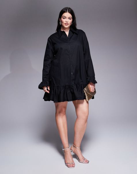 Jaded Rose Plus – Mini-Hemdblusenkleid in Schwarz - view 1