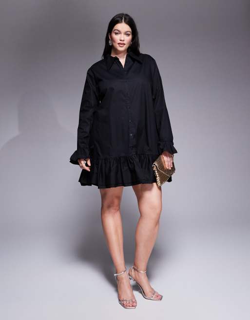 Jaded Rose Plus – Mini-Hemdblusenkleid in Schwarz