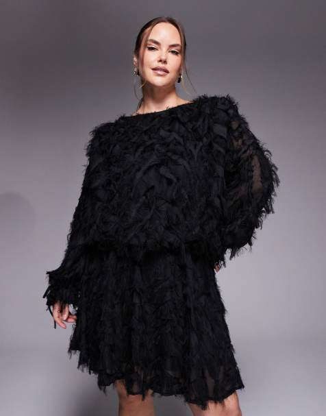 Jaded Rose Plus – Minikleid in Schwarz mit Kunstfederbesatz - view 1