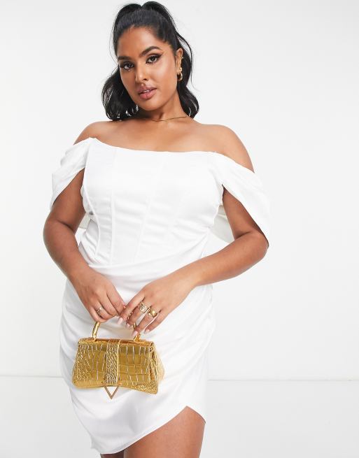 Jaded Rose Plus - Offshoulder-korset-minikjole i elfenbenhvid satin, 4 af 4