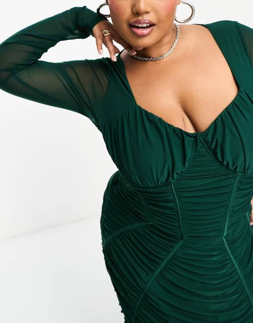 Jaded Rose Plus paneled corset ruched midaxi dress in emerald | ASOS
