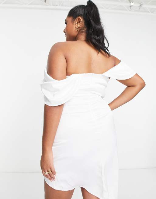 Jaded Rose Plus - Robe courte en satin à détail corset et épaules dénudées - Ivoire, 2 de 4