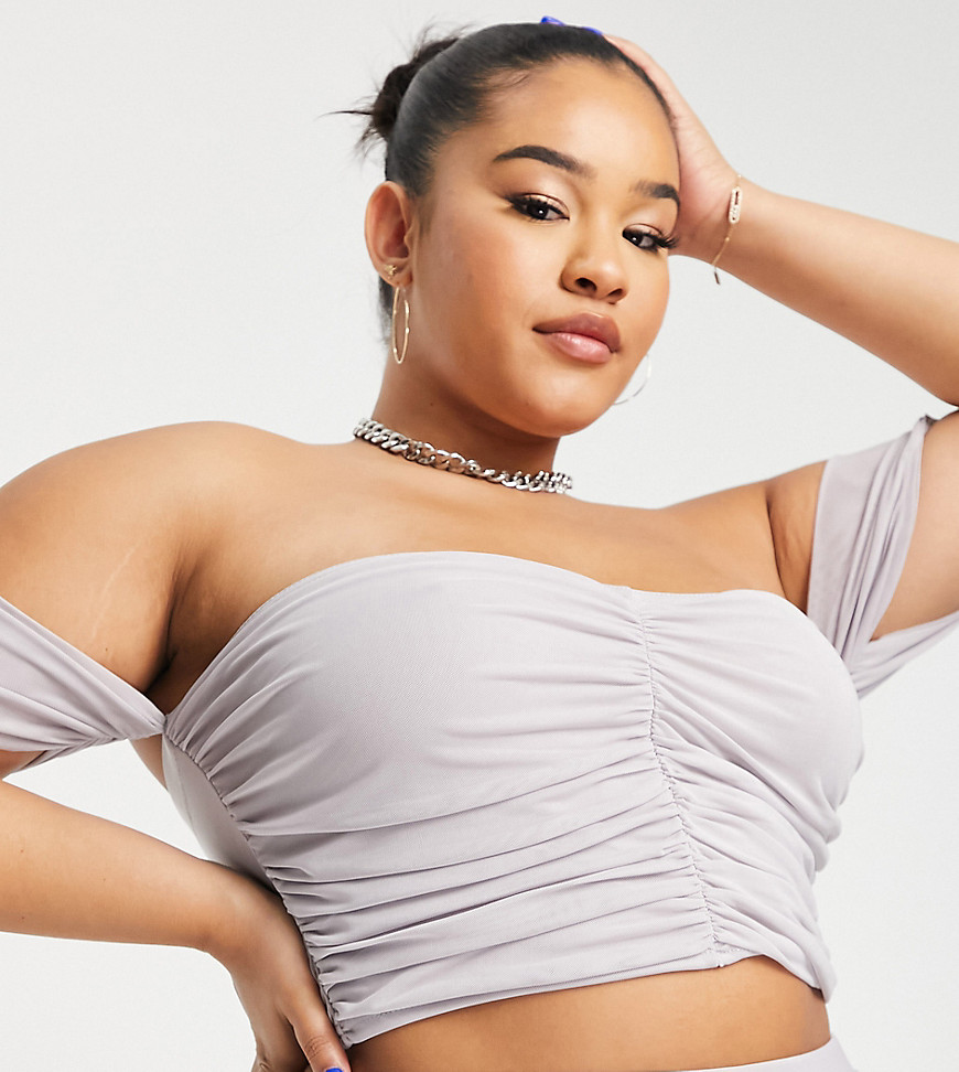 Jaded Rose Plus ruched slinky crop top in soft gray - part of a set