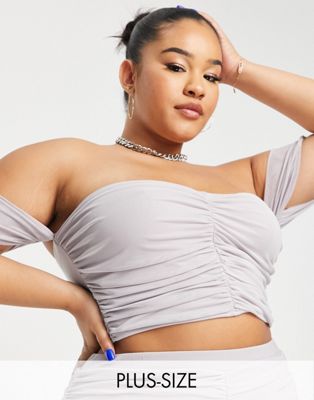 Jaded Rose Plus ruched slinky crop top in soft grey co-ord - ASOS Price Checker