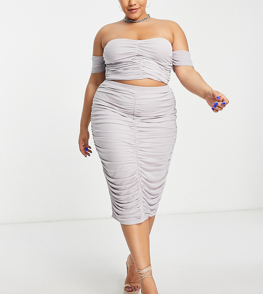 Jaded Rose Plus ruched slinky midi skirt in soft gray - part of a set