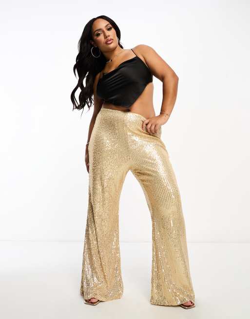 Jaded Rose Plus sequin flared pants in gold