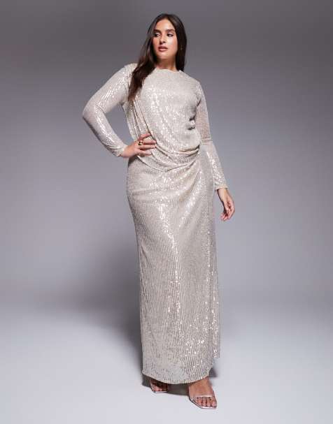 Jaded Rose Plus sequin modest maxi dress with ruched detail in silver - view 1