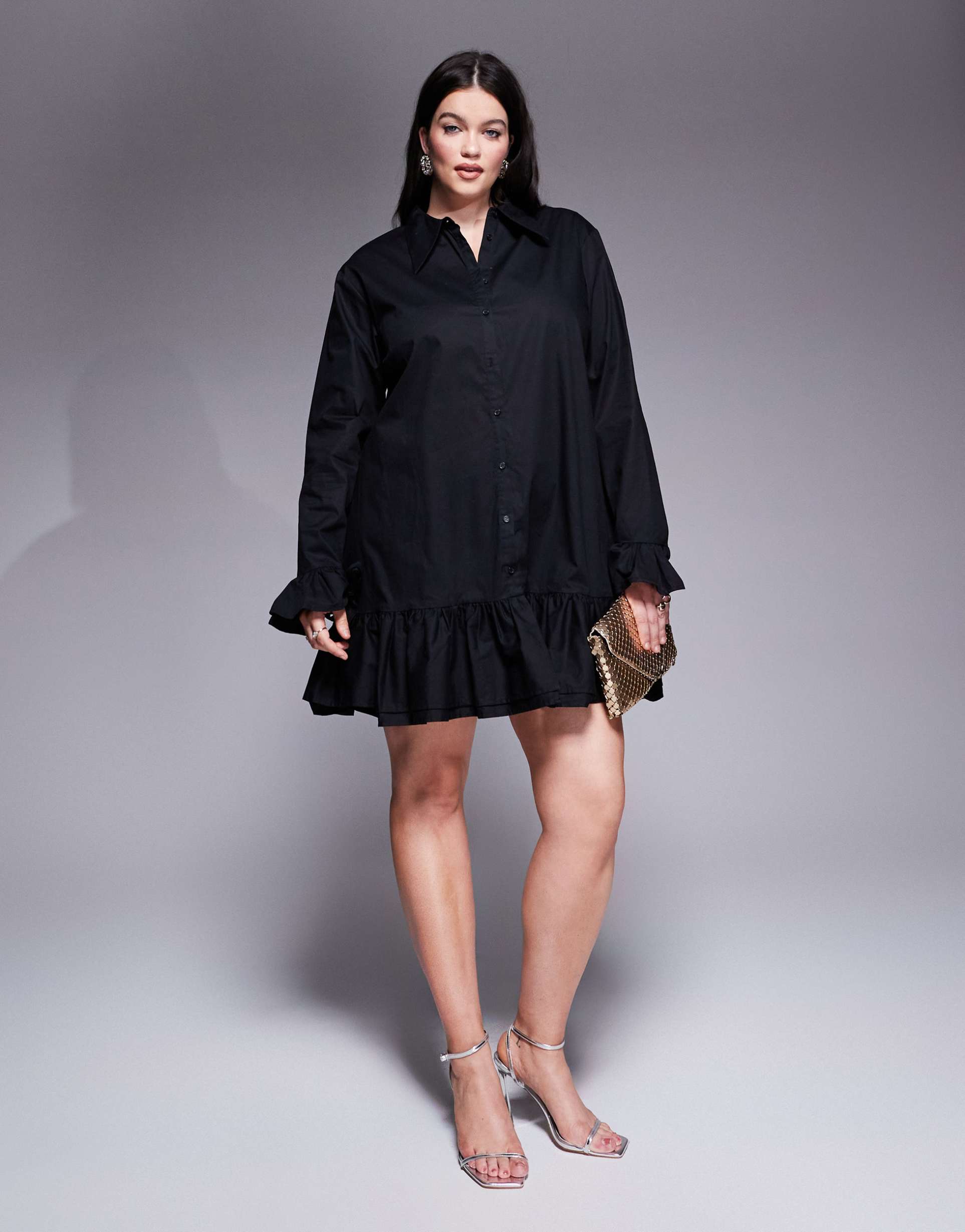 jaded rose plus shirt mini dress in black