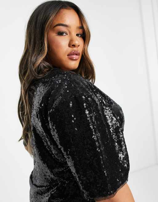 Jaded Rose Plus t-shirt dress in black sequin | ASOS