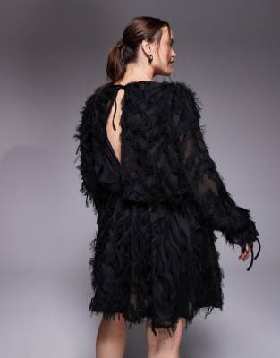 Jaded Rose Plus Textured Fluffy Blouson Mini Dress In Black