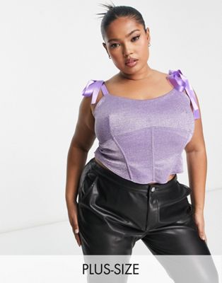 Jaded Rose Plus ribbon tie corset top in lilac sparkle - ASOS Price Checker