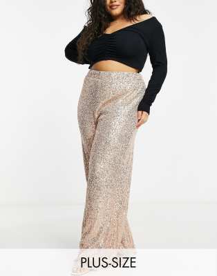 Plus Sequin Slim Wide Leg Pants