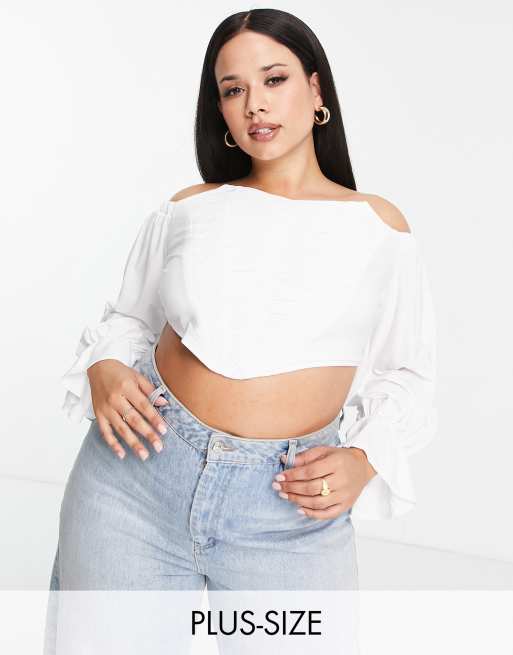 Jaded Rose – Plusstorlek – Gräddvit korsettopp i off shoulder-modell med rysch och volymärm – Endast hos ASOS